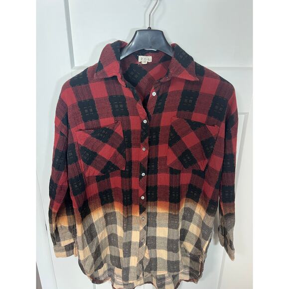 POL Bohemian Inspired Plaid Ombré Button Down Size Women M Medium Oversized Fit - Picture 4 of 9